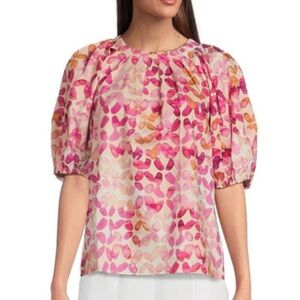 Tyler Boe- Ballet Slipper Pink and Orange Peasant Blouse Scrunch Puff Sleeve